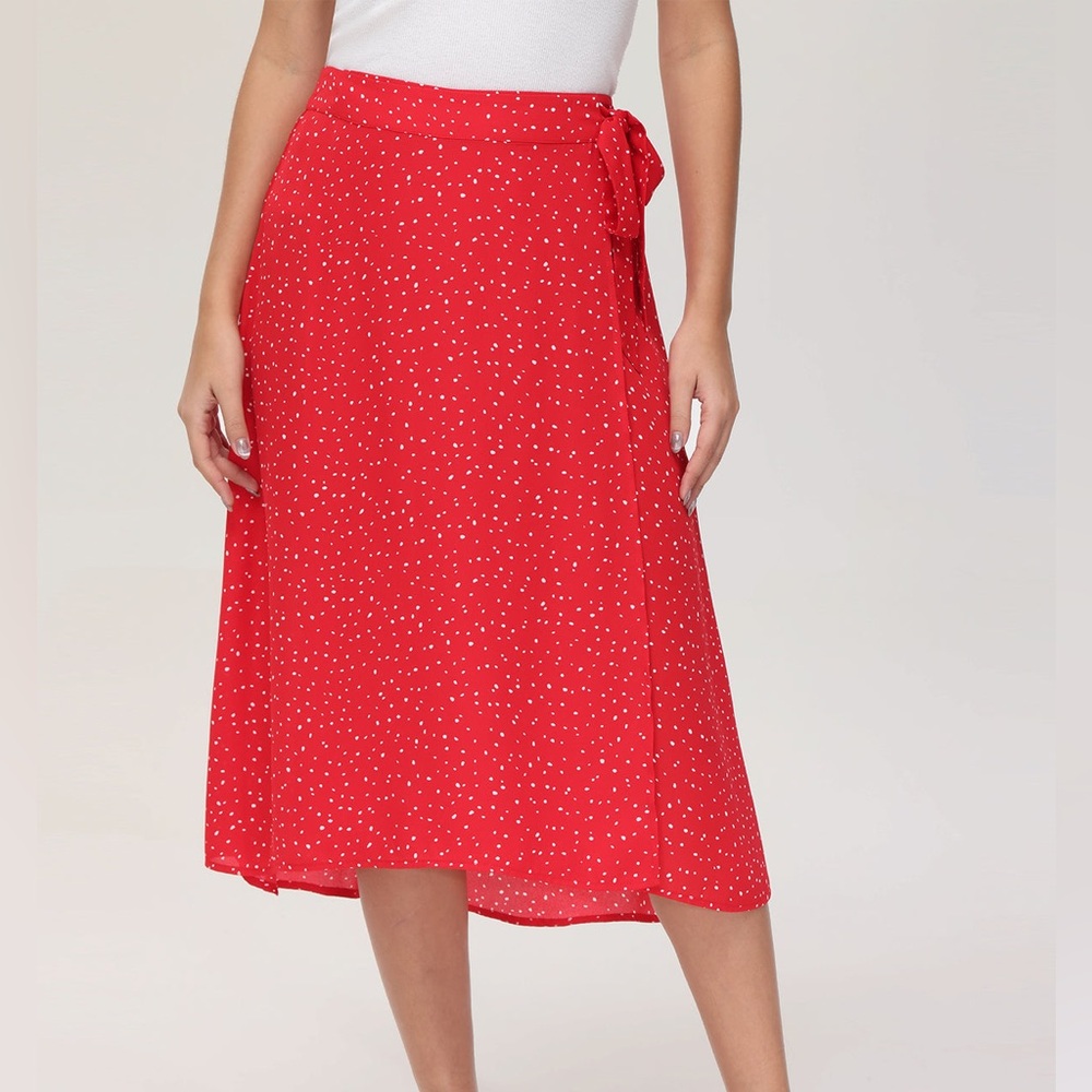NEW 89th & Madison Red Polka Dot Wrap Skirt - Picture 1 of 7